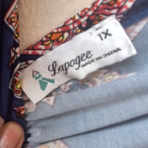 Lapogee Made In India Paysley Blue Double V Women's Maxi Dress 1X - Picture 5 of 8